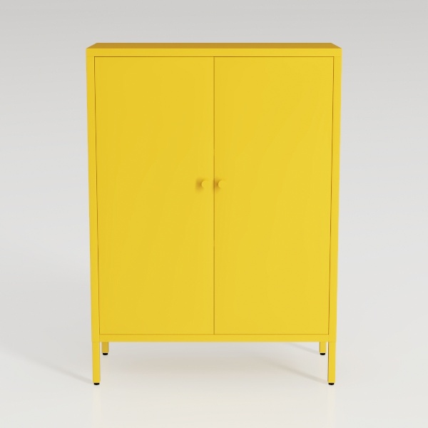 33 Inch Glass And Metal Storage Cabinet Adjustable