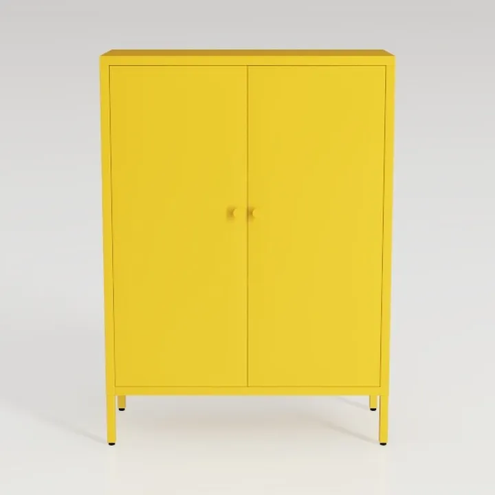 33 Inch Glass And Metal Storage Cabinet Adjustable
