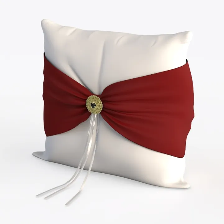 Elegant Decorative Throw Pillow with Burgundy Sash and Gold Accent 3D Model