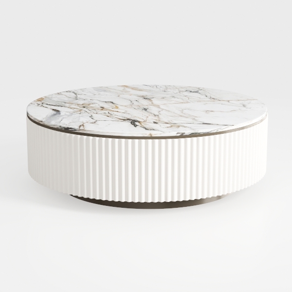 Round Coffee Table with Storage, 31.5&quot; Modern Soli