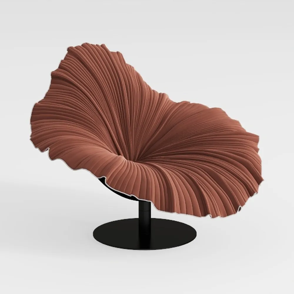 Pumpkin Red Polyester Swivel Chair and Ottoman