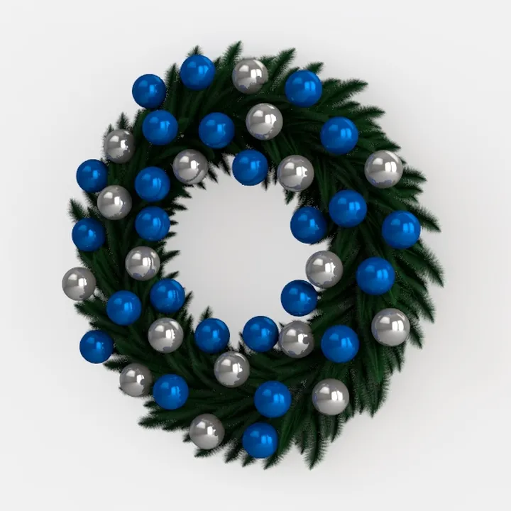 Blue Silver Ornament Pine Christmas Wreath 3D Model