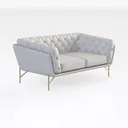 Modern Tufted White Leather Gold Metal Leg Loveseat Sofa 3D Model Right 45 Degree View