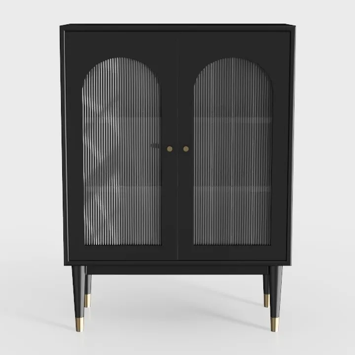 Modern Black Solid Wood Fluted Glass Accent Cabinet 3D Model