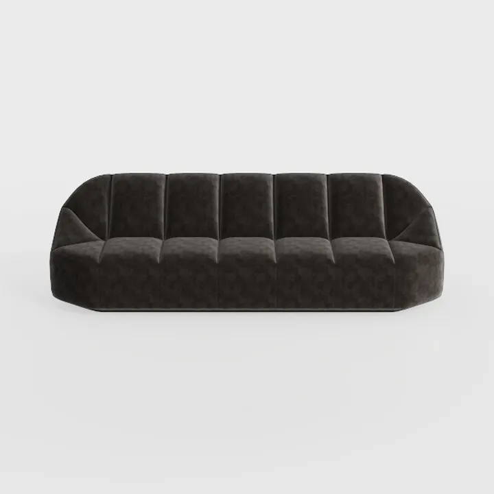 Minimalist Black Velvet Channel Tufted Curved Sofa 3D Model