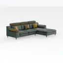 Modern Dark Green Leather L Shape Sectional Sofa with Throw Pillows 3D Model Right 45 Degree View