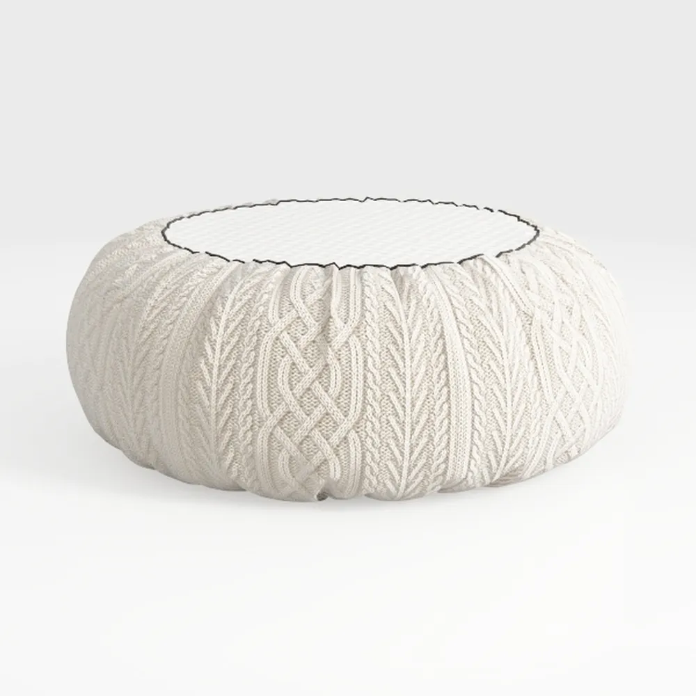 Amelia Beige Cotton Round Accent Ottoman