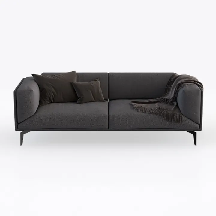 Modern Dark Fabric Metal Leg Two Seat Sofa 3D Model