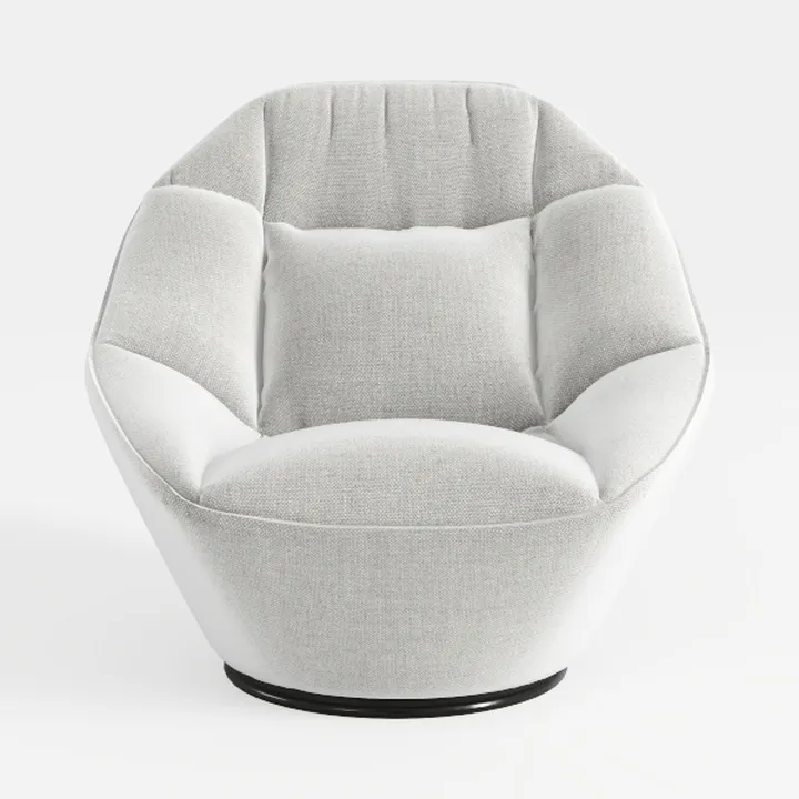 Minimalist Light Gray Fabric Swivel Armchair 3D Model