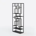 Modern Black Metal Geometric Bookshelf Display 3D Model Left 45 Degree View