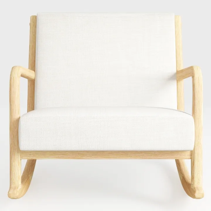 Contemporary Minimalist Beige Wicker Rocking Chair