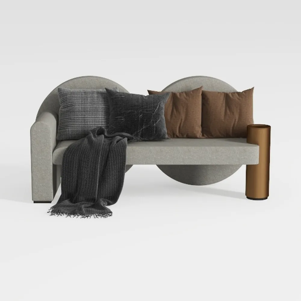 S-Curved Chenille Loveseat Sectional Sofa - Cloud 