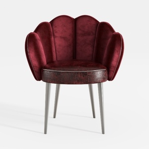 Modern Burgundy Velvet Crocodile Pattern Metal Armchair 3D Model