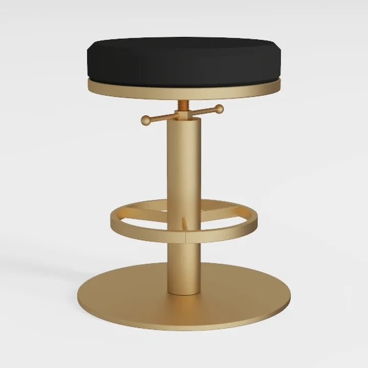Modern Black Velvet Gold Metal Adjustable Bar Stool 3D Model