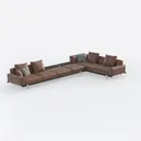 Modern Brown Leather L-shaped Sectional Sofa With Throw Pillows 3D Model Right 45 Degree View