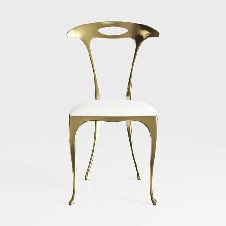 Modern Gold Metal White Fabric Upholstered Elegant Dining Chair 3D Model