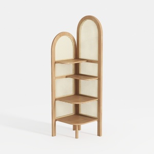 Minimalist Japandi Solid Wood Rattan Arched Bookshelf 3D Model
