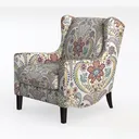 Bohemian Floral Fabric Wingback Armchair 3D Model Left 45 Degree View