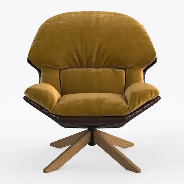 Modern Velvet Solid Wood Swivel Armchair 3D Model