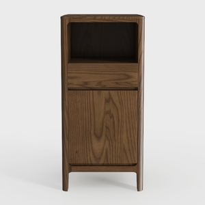 Minimalist Solid Oak Wood Nightstand with Drawer and Open Shelf 3D Model