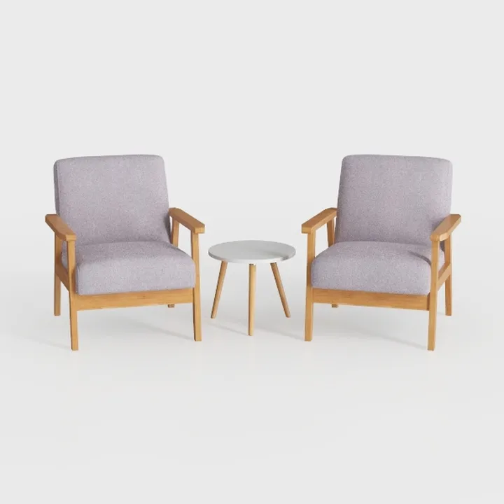 Minimalist Solid Wood Fabric Armchair and Round Side Table Set 3D Model