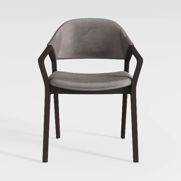Modern Minimalist Dark Wood Grey Fabric Dining Armchair 3D Model