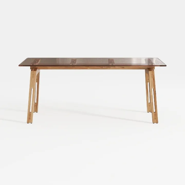 Modern Solid Wood Glass Top Dining Table 3D Model