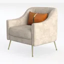 Modern Velvet Upholstered Tufted Armchair with Gold Metal Legs 3D Model Left 45 Degree View