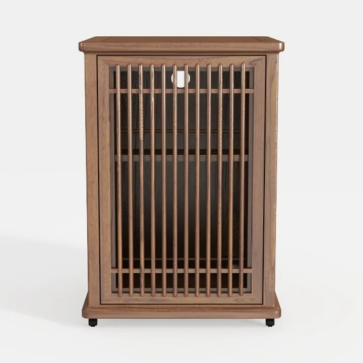 Minimalist Solid Walnut Wood Slatted Front Storage Cabinet 3D Model