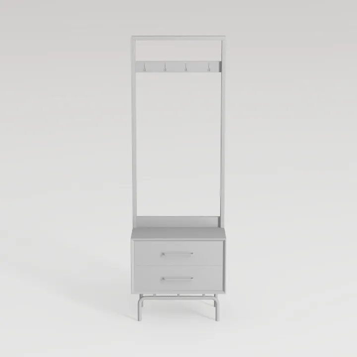 Minimalist Solid Metal Wood Hall Tree With Drawers 3D Model