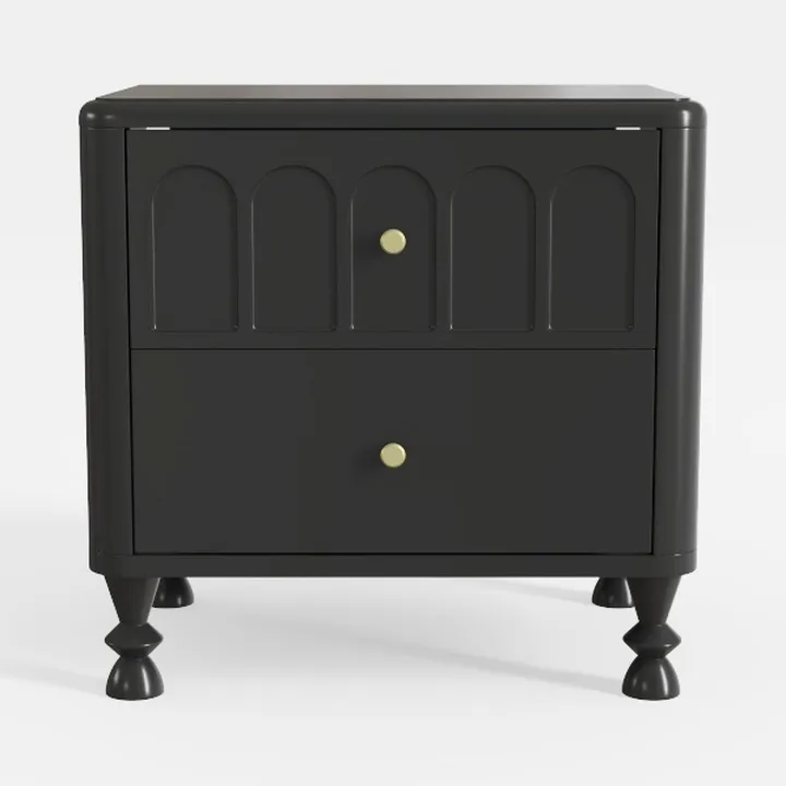 Minimalist Black Solid Wood Nightstand with Gold Accent Knobs 3D Model