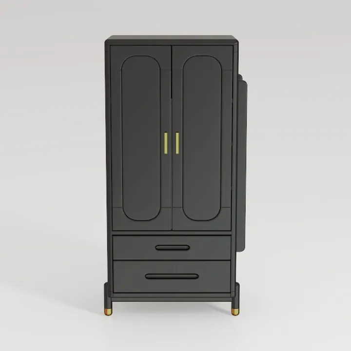 Minimalist Black Solid Wood Wardrobe With Brass Accents 3D Model
