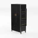 Minimalist Black Solid Wood Wardrobe With Brass Accents 3D Model Left 45 Degree View