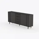Modern Black Fluted Solid Wood Sideboard with Gold Accent Legs 3D Model Left 45 Degree View