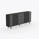 Modern Black Fluted Solid Wood Sideboard with Gold Accent Legs 3D Model Right 45 Degree View