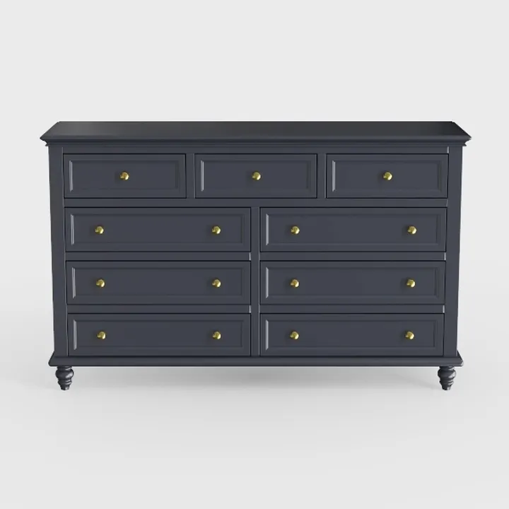 Modern Dark Solid Wood Gold Hardware Dresser 3D Model