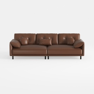 Modern Minimalist Brown Leather Three Seater Sofa 3D Model
