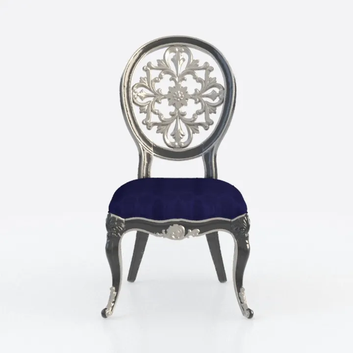 Vintage Carved Velvet Upholstered Dining Chair 3D Model