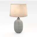 Bohemian Carved Ceramic Table Lamp With Linen Shade 3D Model Right 45 Degree View