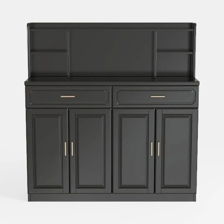 Modern Black Solid Wood Buffet Cabinet With Drawers And Open Shelves 3D Model