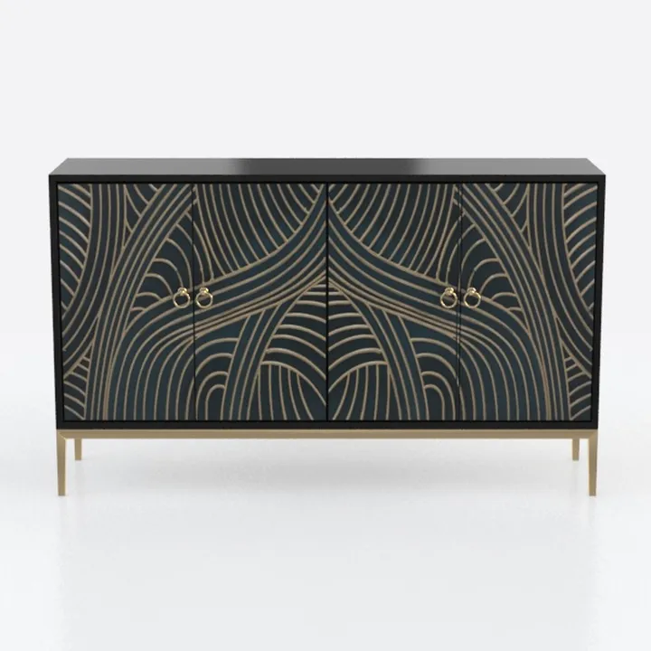 Art Deco Patterned Metal Wood Sideboard Cabinet 3D Model