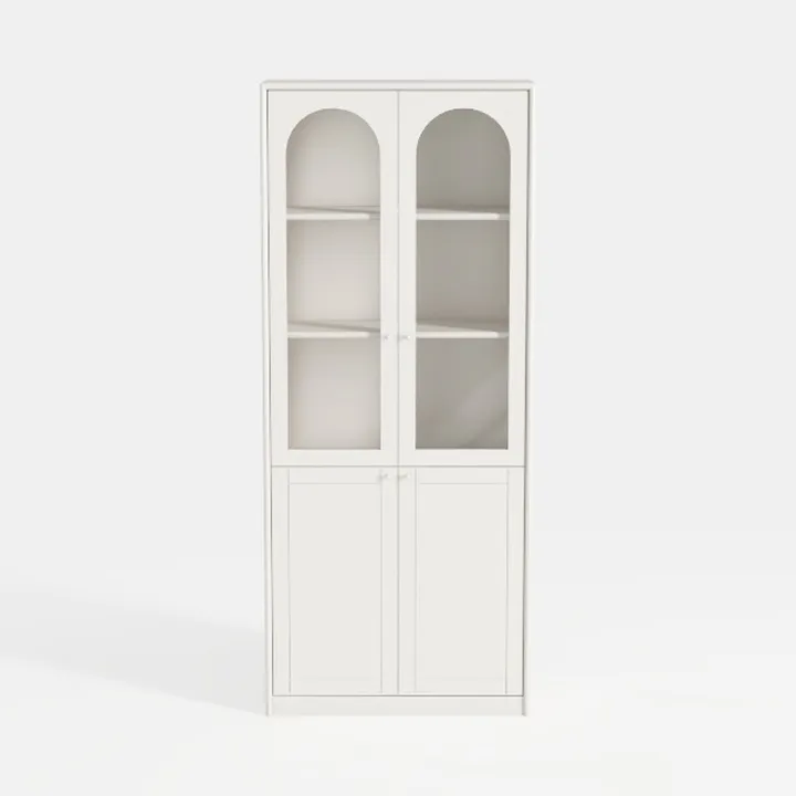 Minimalist White Solid Wood Glass Door Display Cabinet 3D Model