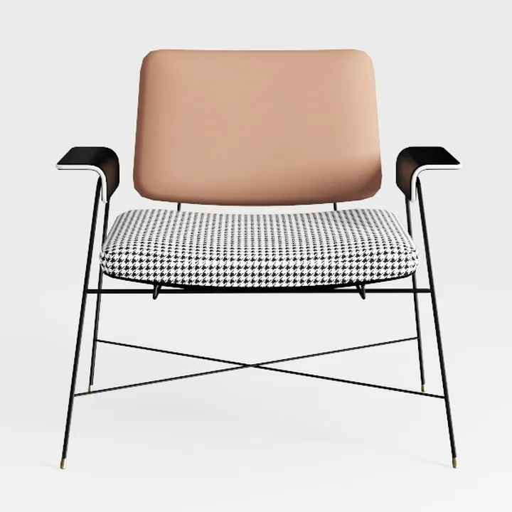 Modern Houndstooth Fabric Metal Armchair 3D Model
