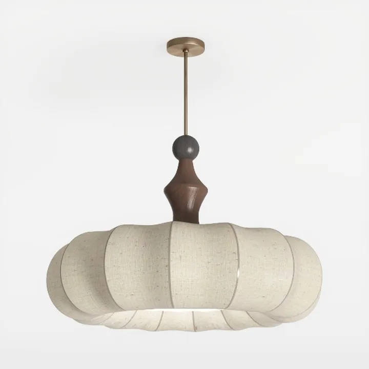 Minimalist Linen Fabric Brass Wood Pendant Lamp 3D Model