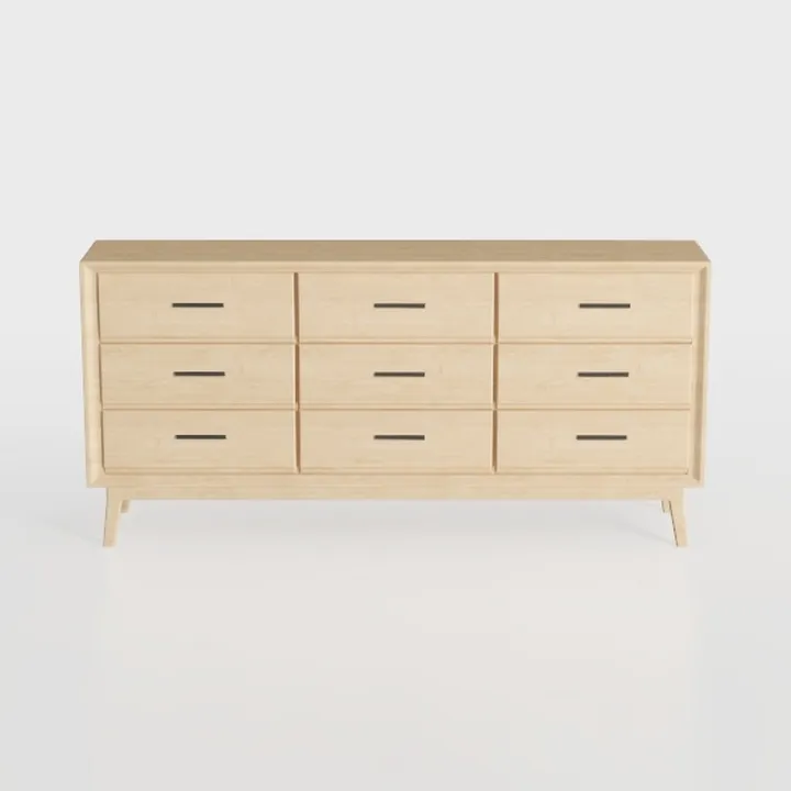 Mid-Century Solid Oak 9 Drawer Dresser Storage Cabinet 3D Model