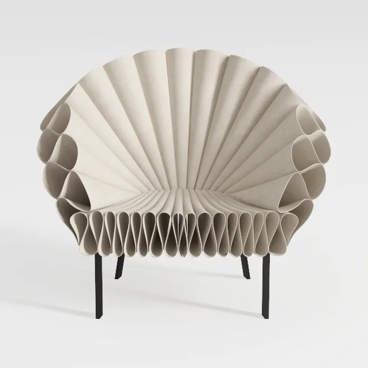 Minimalist Modern Fabric Pleated Accent Armchair 3D Model
