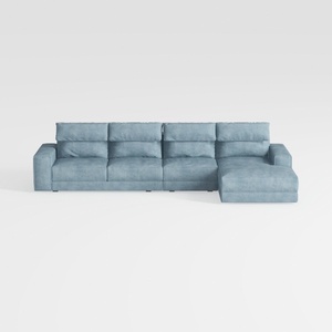 Minimalist Light Blue Fabric L Shaped Sectional Sofa 3D Model