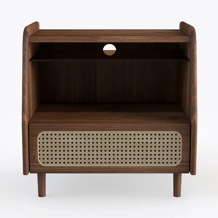 ENGENDER Night Stand for Bedroom Wooden Rattan