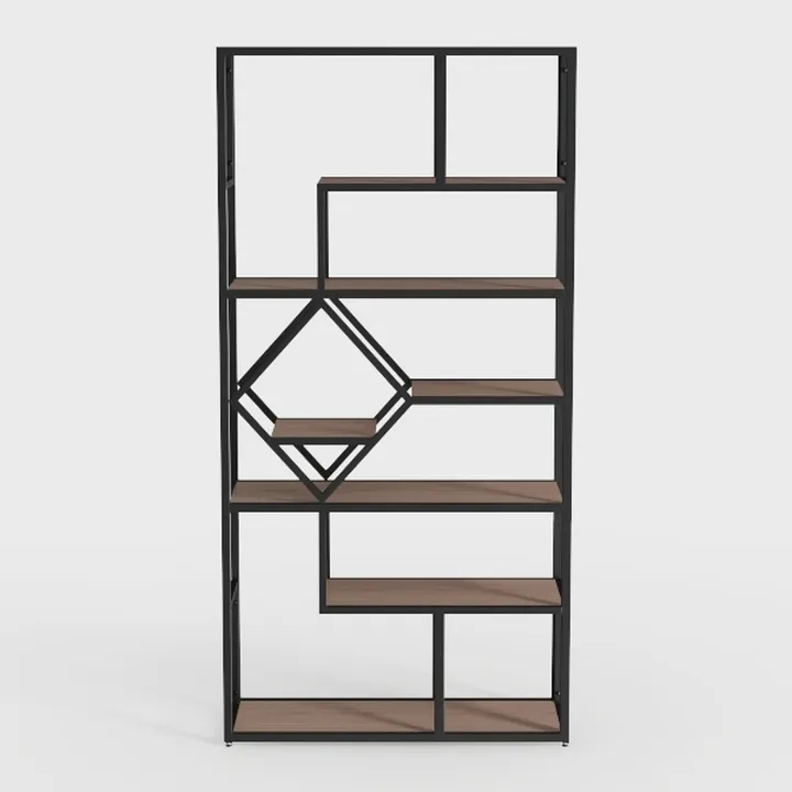 Modern Industrial Metal Solid Wood Geometric Bookshelf 3D Model