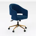 Modern Blue Velvet Channel Tufted Office Chair 3D Model Right 45 Degree View